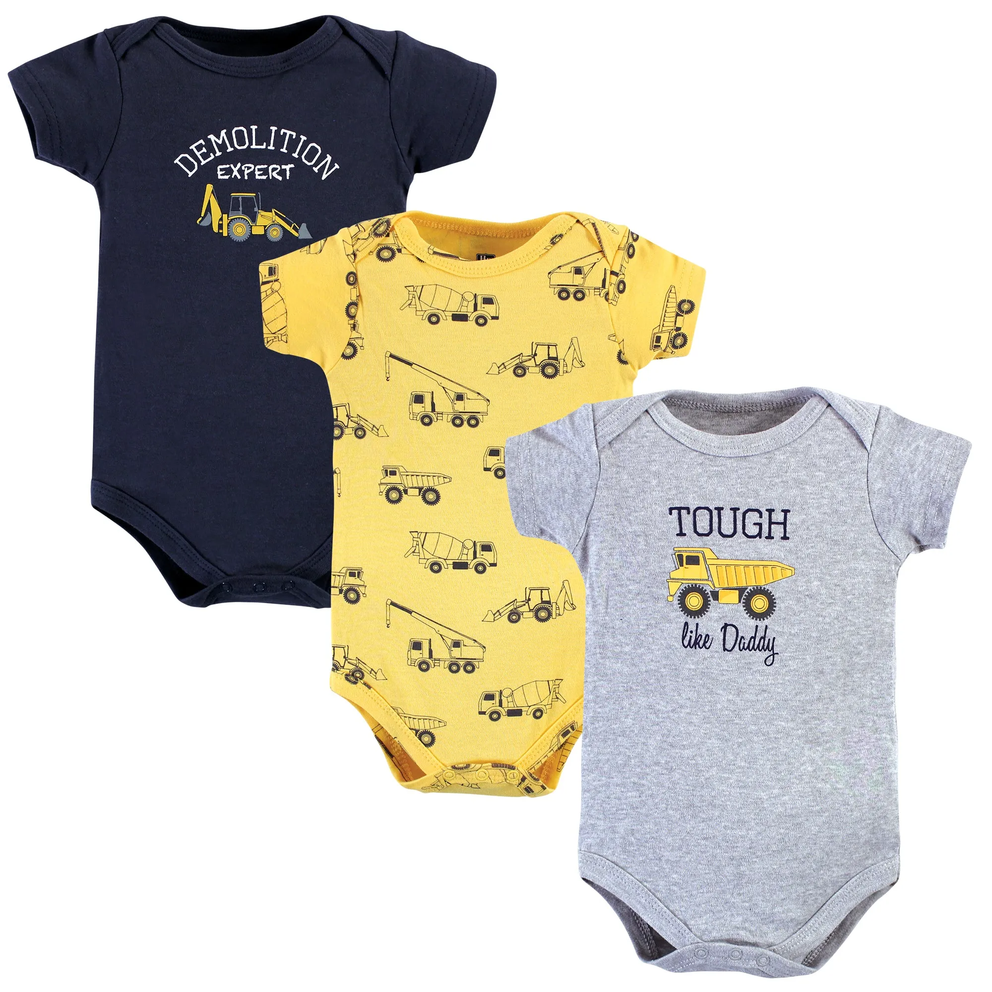 Hudson Baby Cotton Bodysuits, Construction 3-Pack