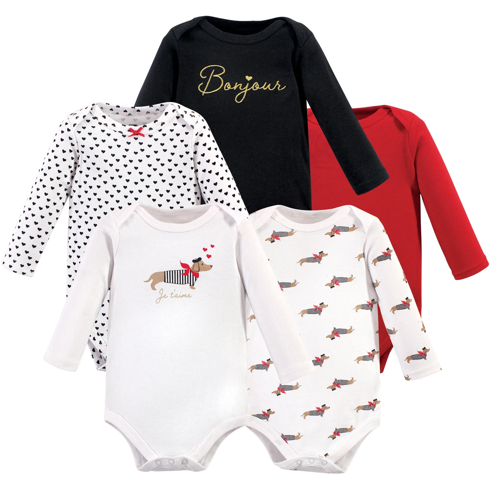 Hudson Baby Cotton Long-Sleeve Bodysuits, Bonjour