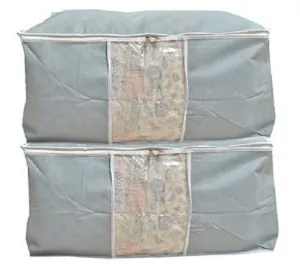 Kuber Industries 2 Pieces Non Woven Underbed Storage Organiser Set, Grey (Underbed004)