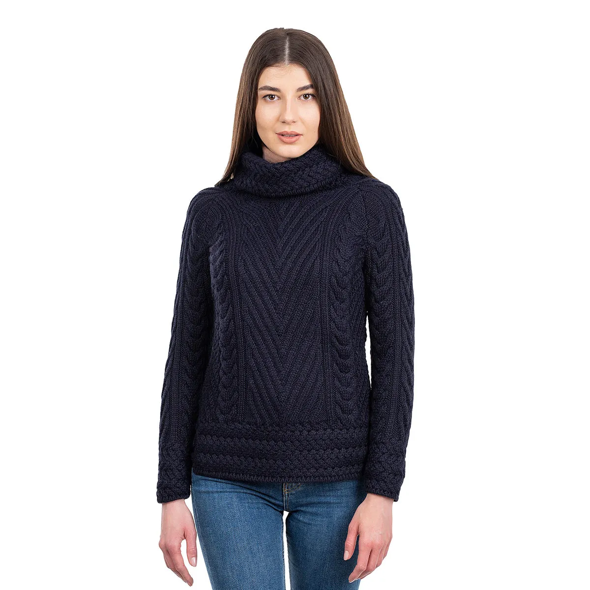 Ladies Irish Aran Turtleneck Sweater