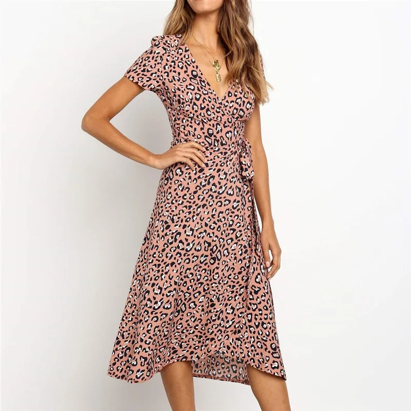 Leopard Dress Women Long Wrap Beach