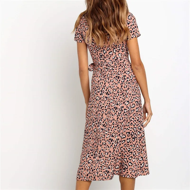 Leopard Dress Women Long Wrap Beach