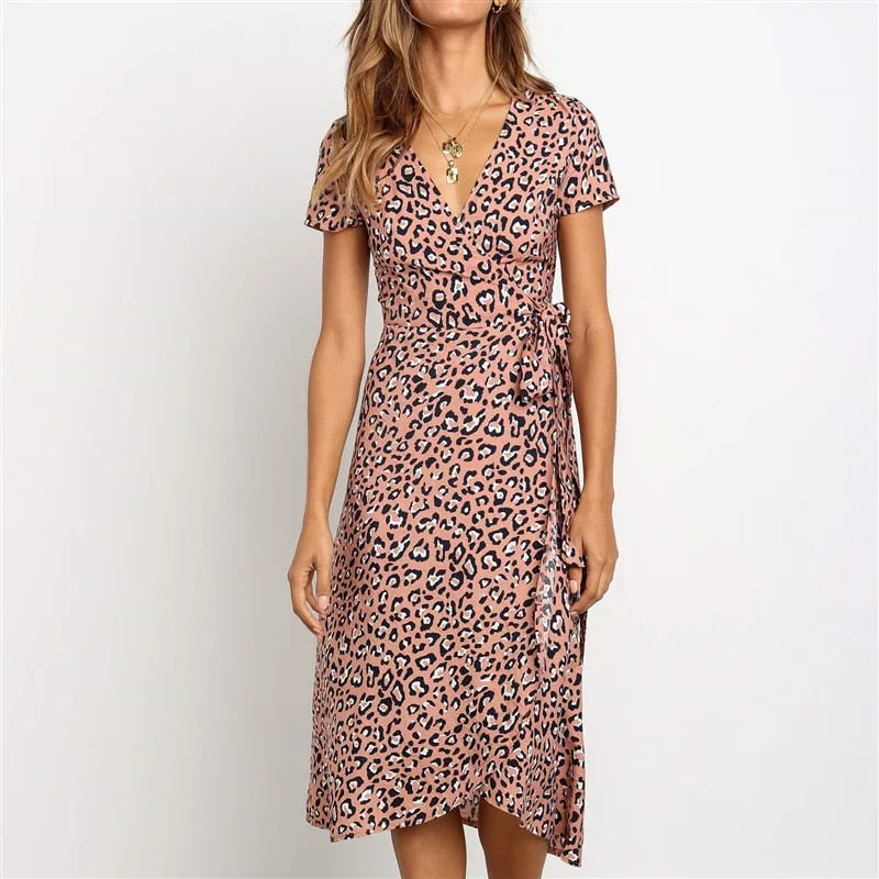 Leopard Dress Women Long Wrap Beach