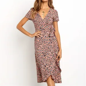 Leopard Dress Women Long Wrap Beach