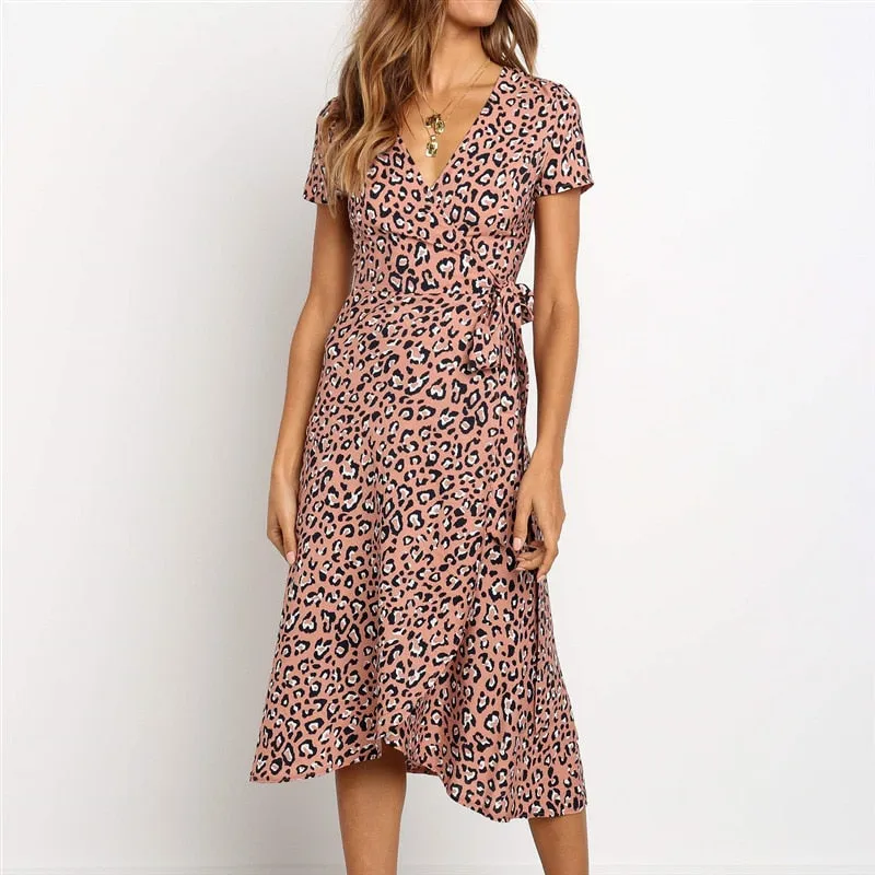 Leopard Dress Women Long Wrap Beach