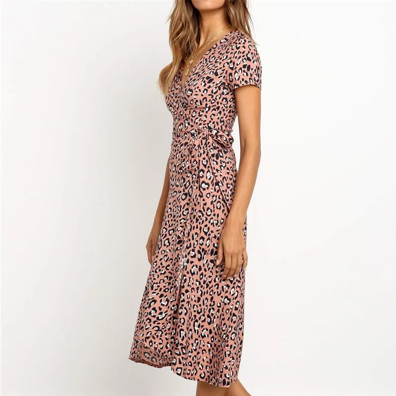 Leopard Dress Women Long Wrap Beach