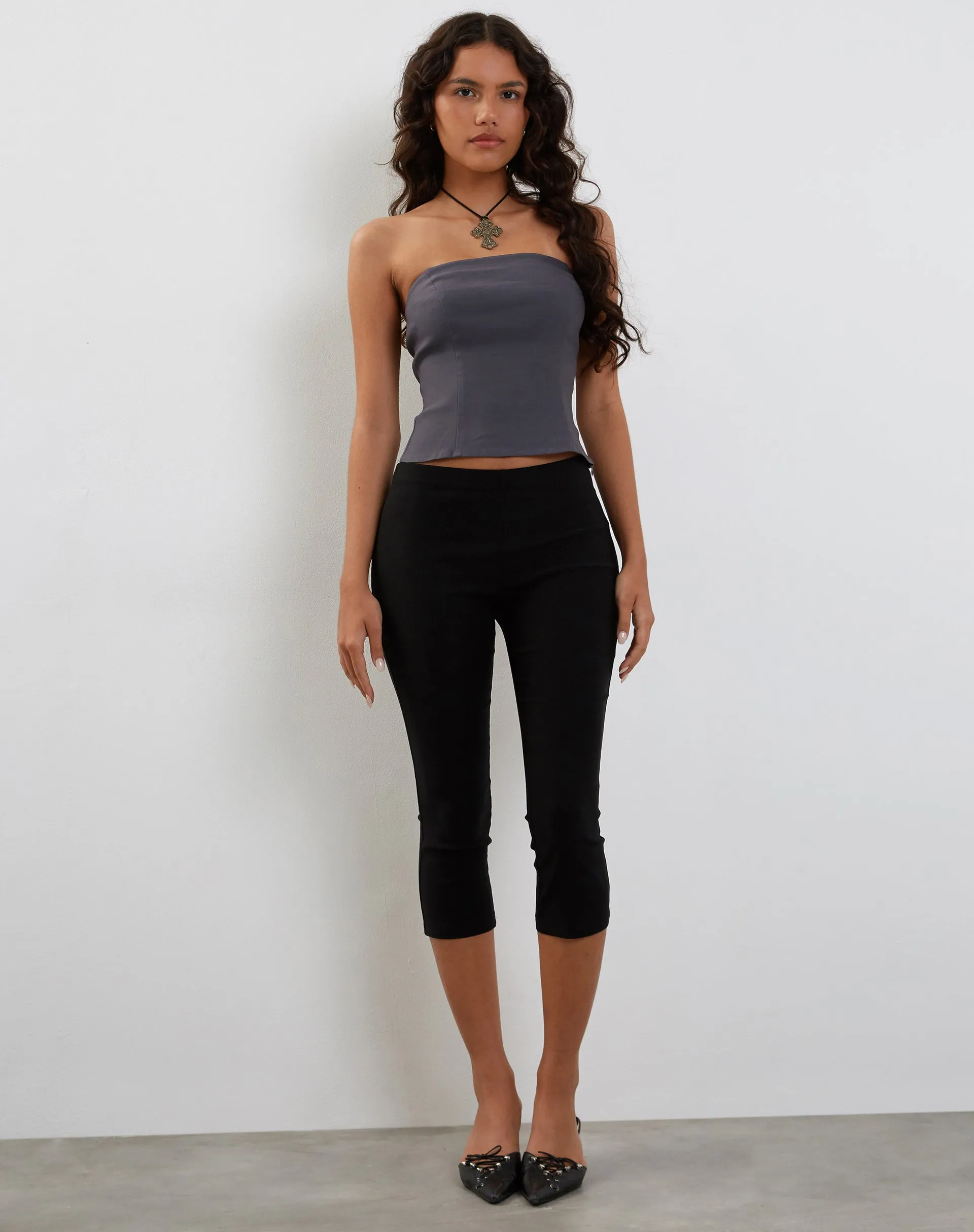 Maribaya Longline Corset Top in Charcoal Soft Tailoring