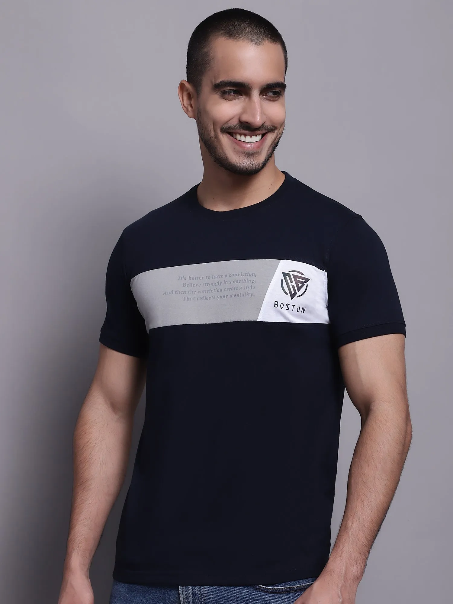 Men Casual Navy Blue T-Shirt