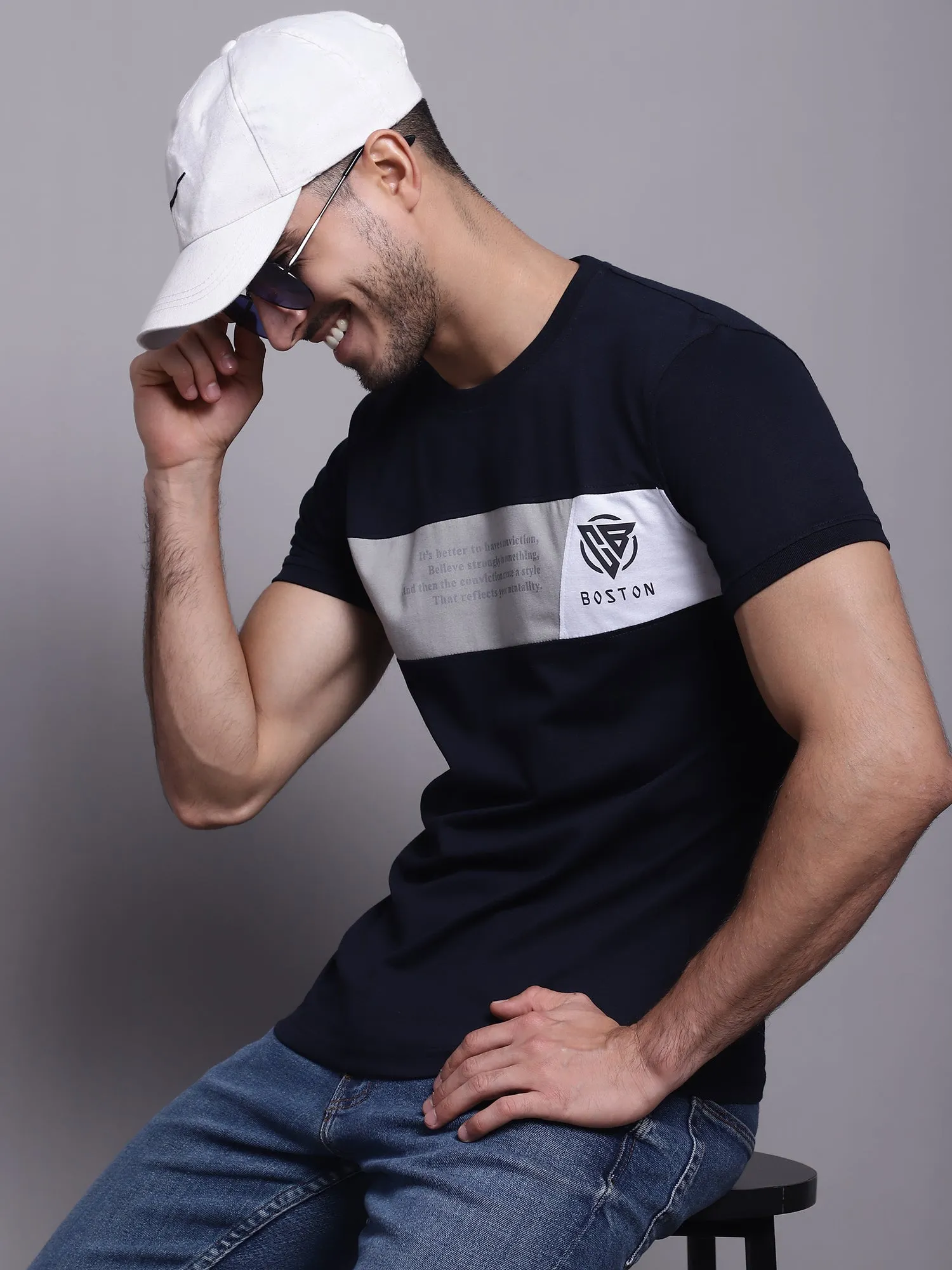 Men Casual Navy Blue T-Shirt