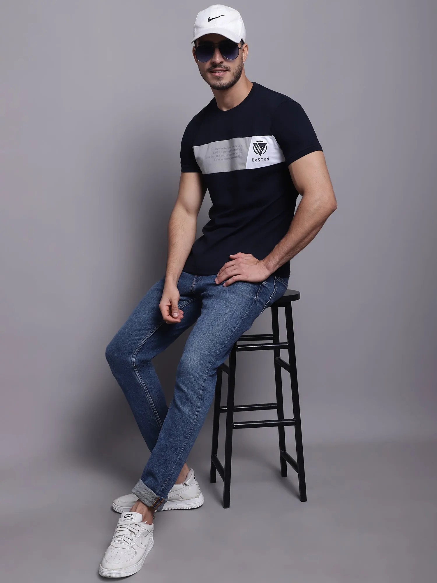 Men Casual Navy Blue T-Shirt