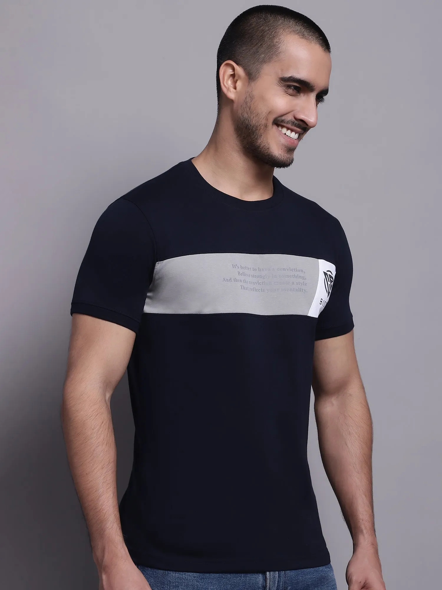 Men Casual Navy Blue T-Shirt