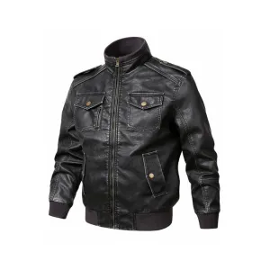 Men Classy Bomber Style Flap Pocket Leather Jacket - MJC15405