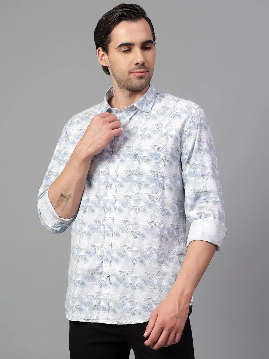 Men's Sky Blue Printed Full Sleeve Casual Shirt