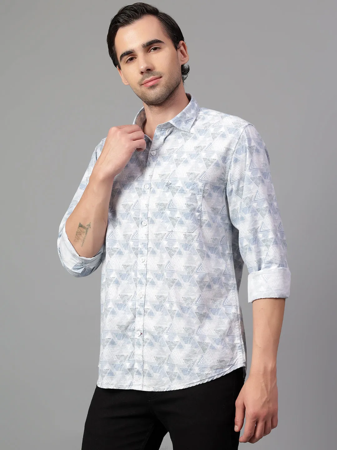 Men's Sky Blue Printed Full Sleeve Casual Shirt