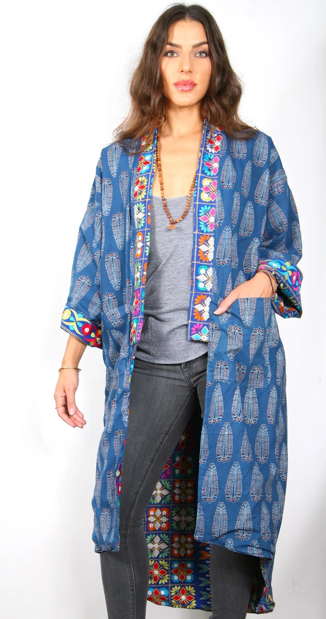 Mirrored/Blue - Vintage Kimono Coat