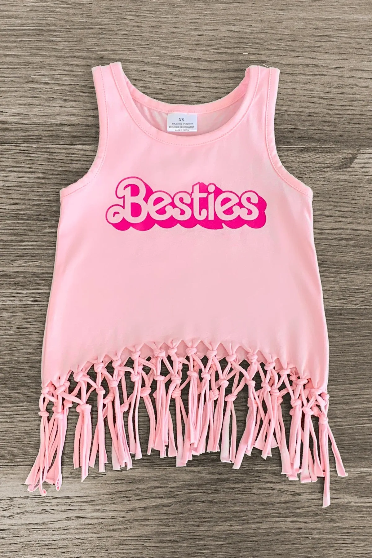 Mom & Me - "Besties" Pink Fringe Tank Top