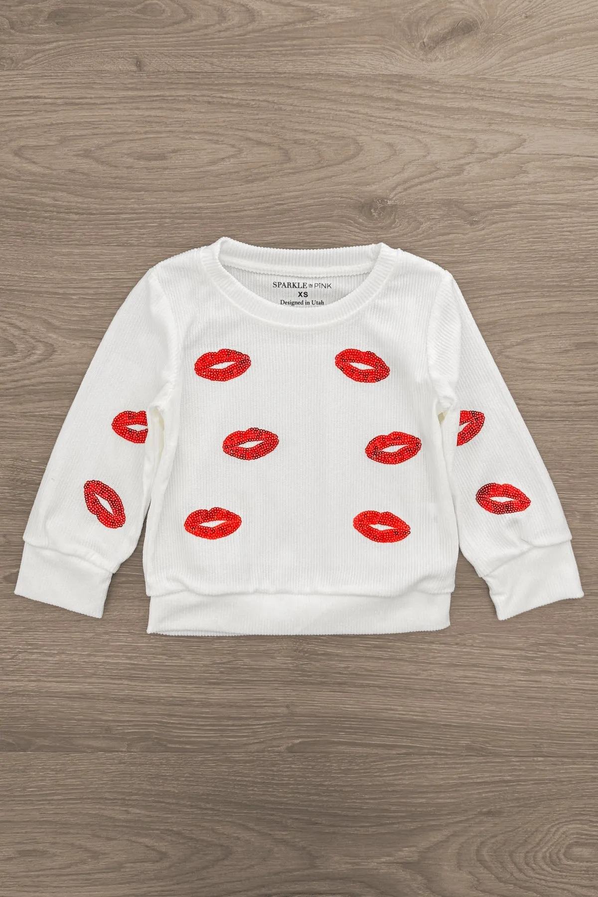 Mom & Me - White Sequin Lipstick Kiss Top