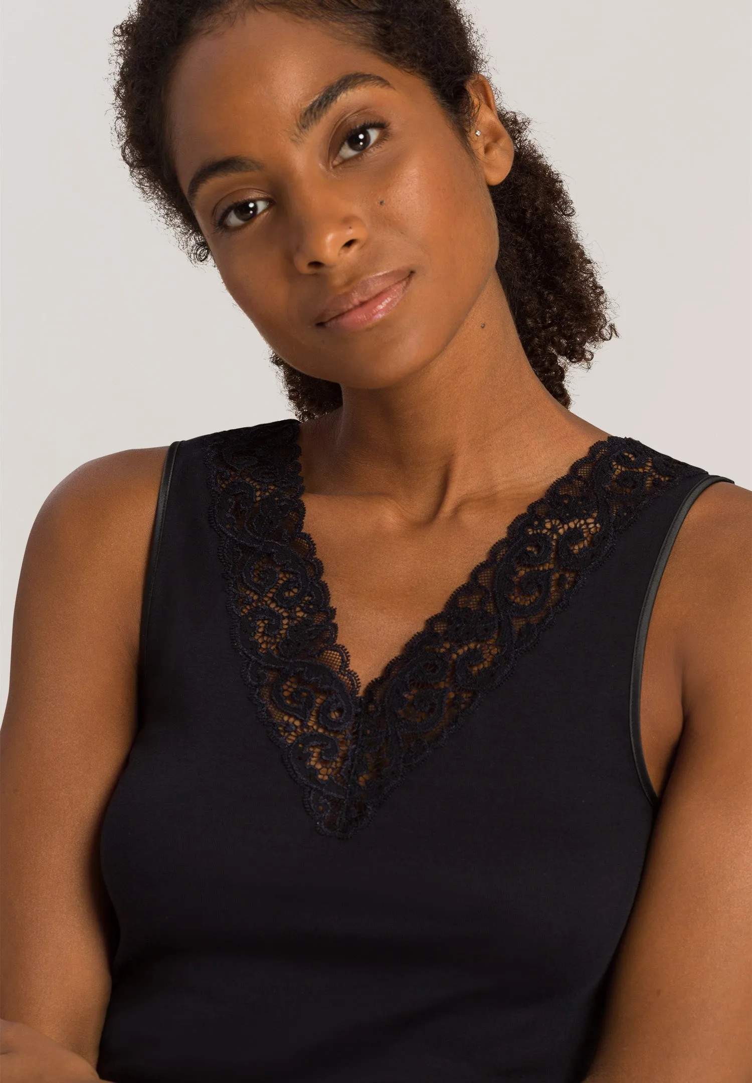 Moments Lace Trim Cotton Tank Top | Black 71486-019