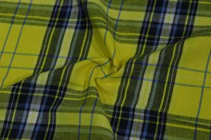 Neon Yellow & Black Checks Cotton Yarn Dyed Fabric