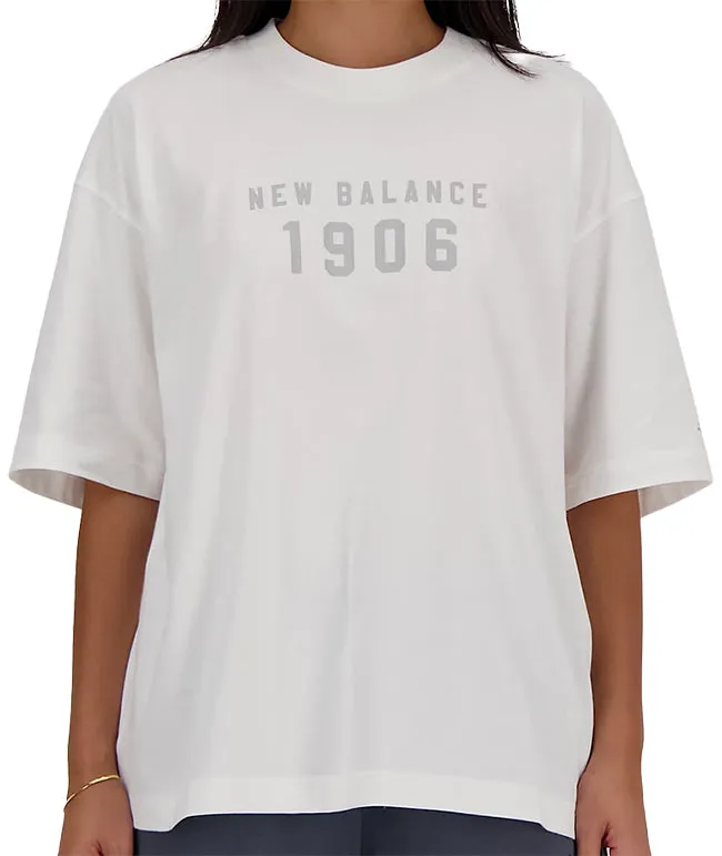 New Balance Womens Iconic Collegiate Jersey Oversized T-Shirt White