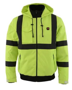 Nexgen Heat MPM1773SET Men's Heated High Visibility Work Hoodie, Neon Green Hi Vis Reflective Hoodie w/ Battery