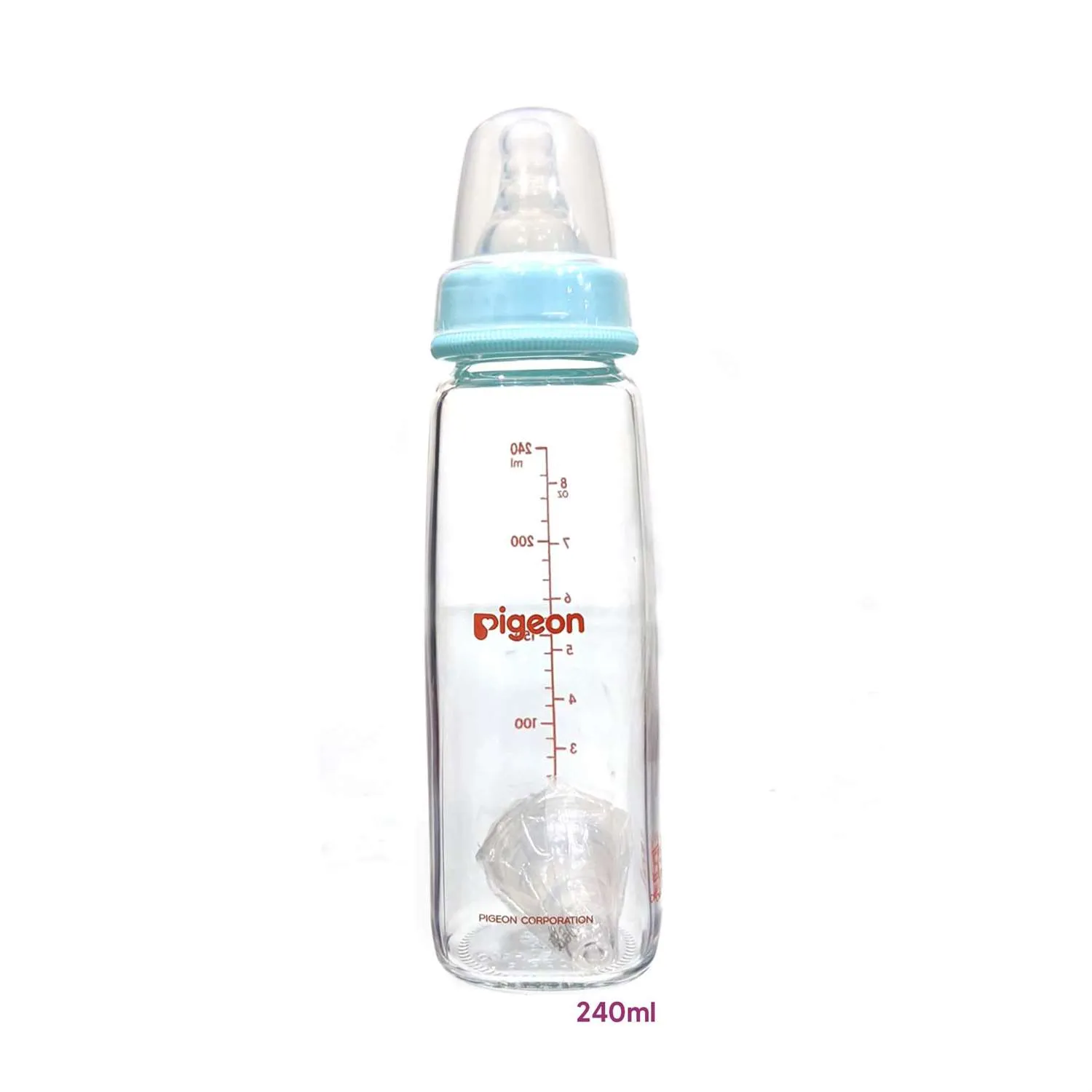 PIGEON Glass Feeding Bottle Narrow Neck Square Base Flexible 240ml 9 m Age