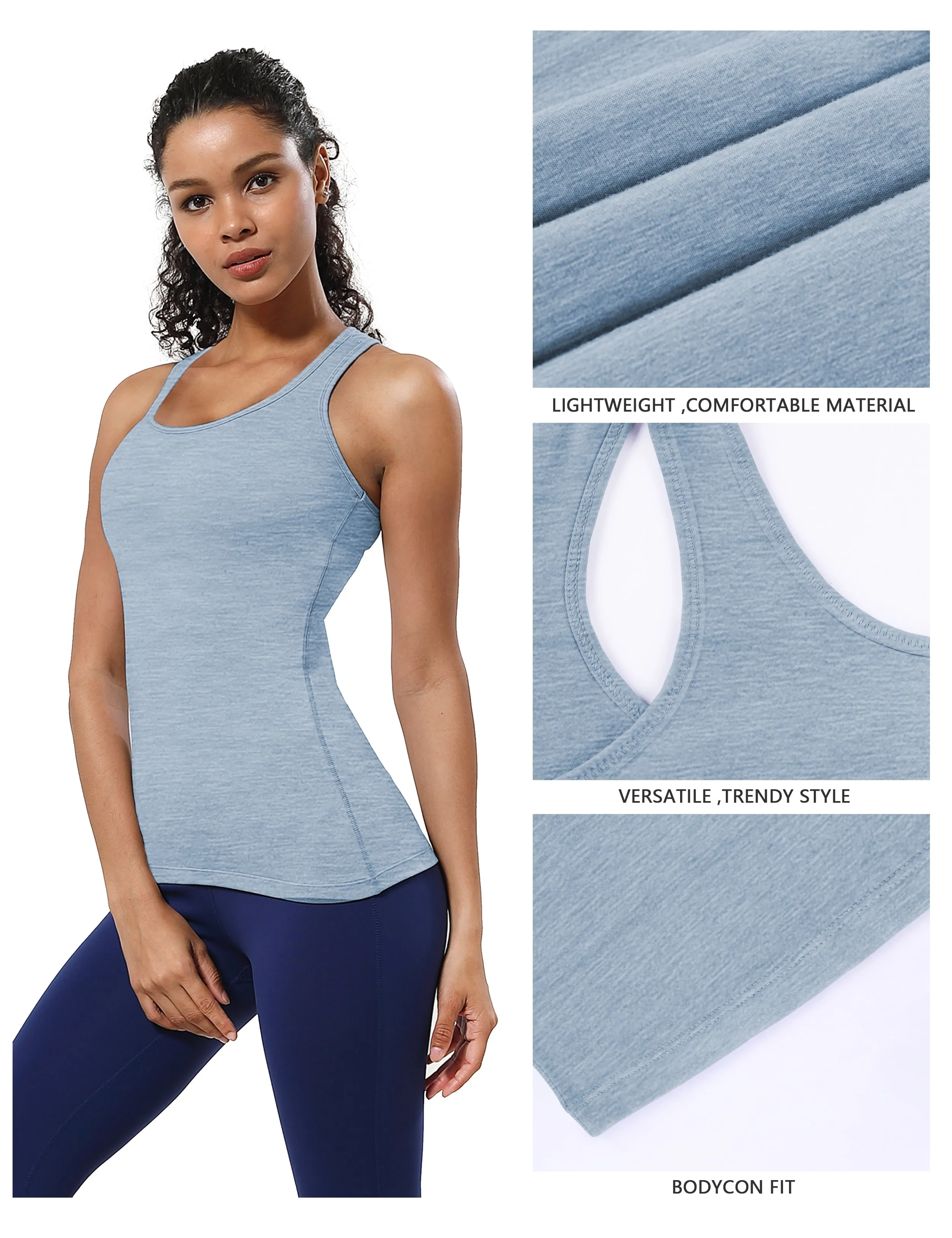 Racerback Athletic Tank Tops heatherblue_Pilates