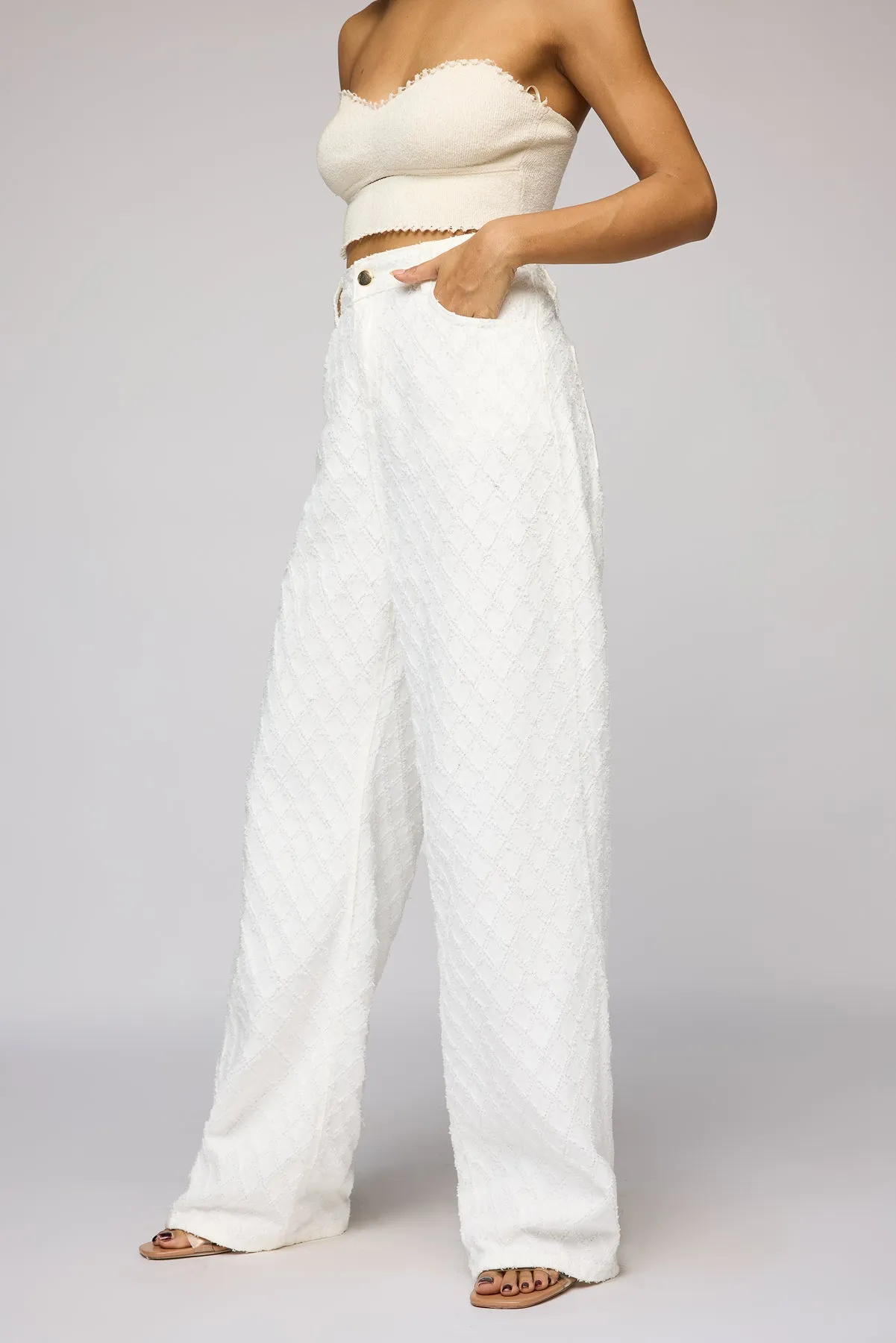 Radium White Textured Denim Korean Pants