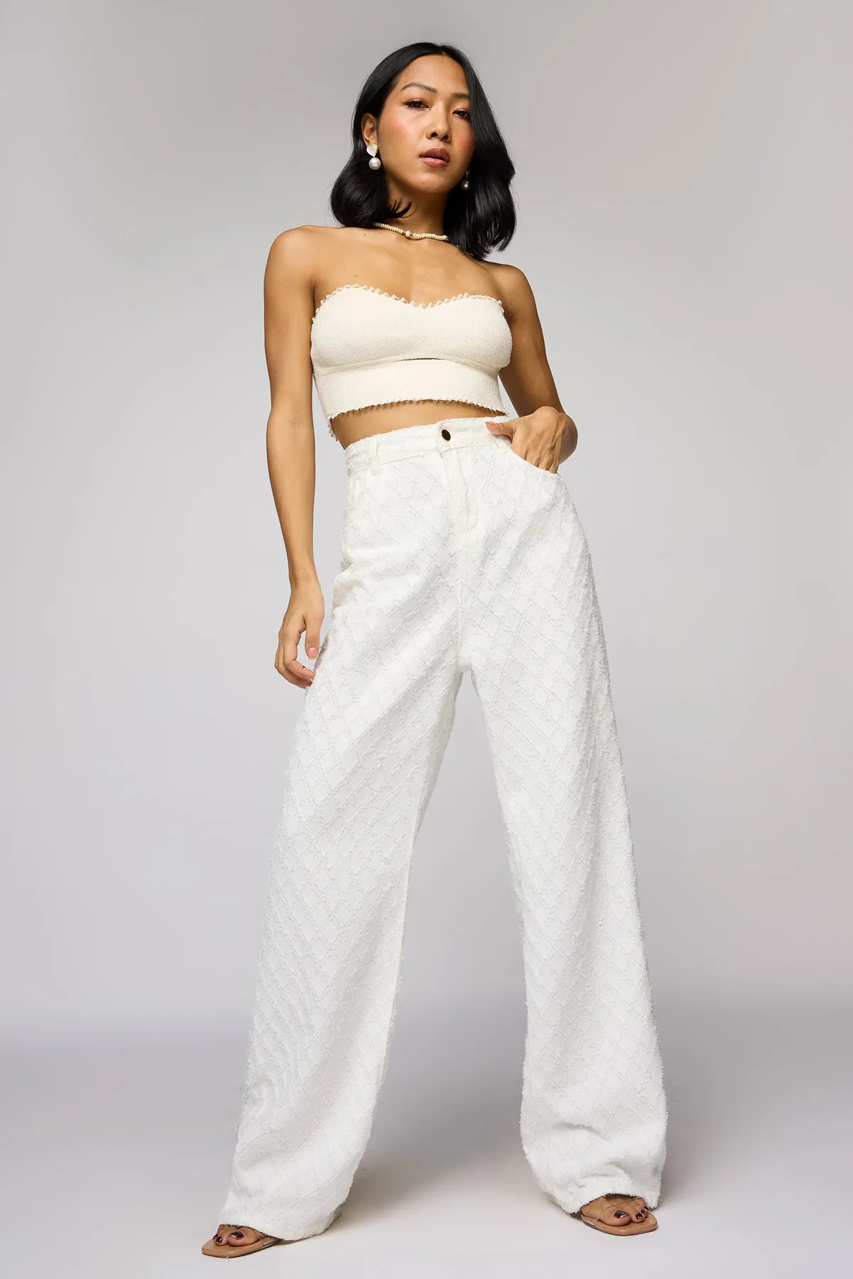 Radium White Textured Denim Korean Pants