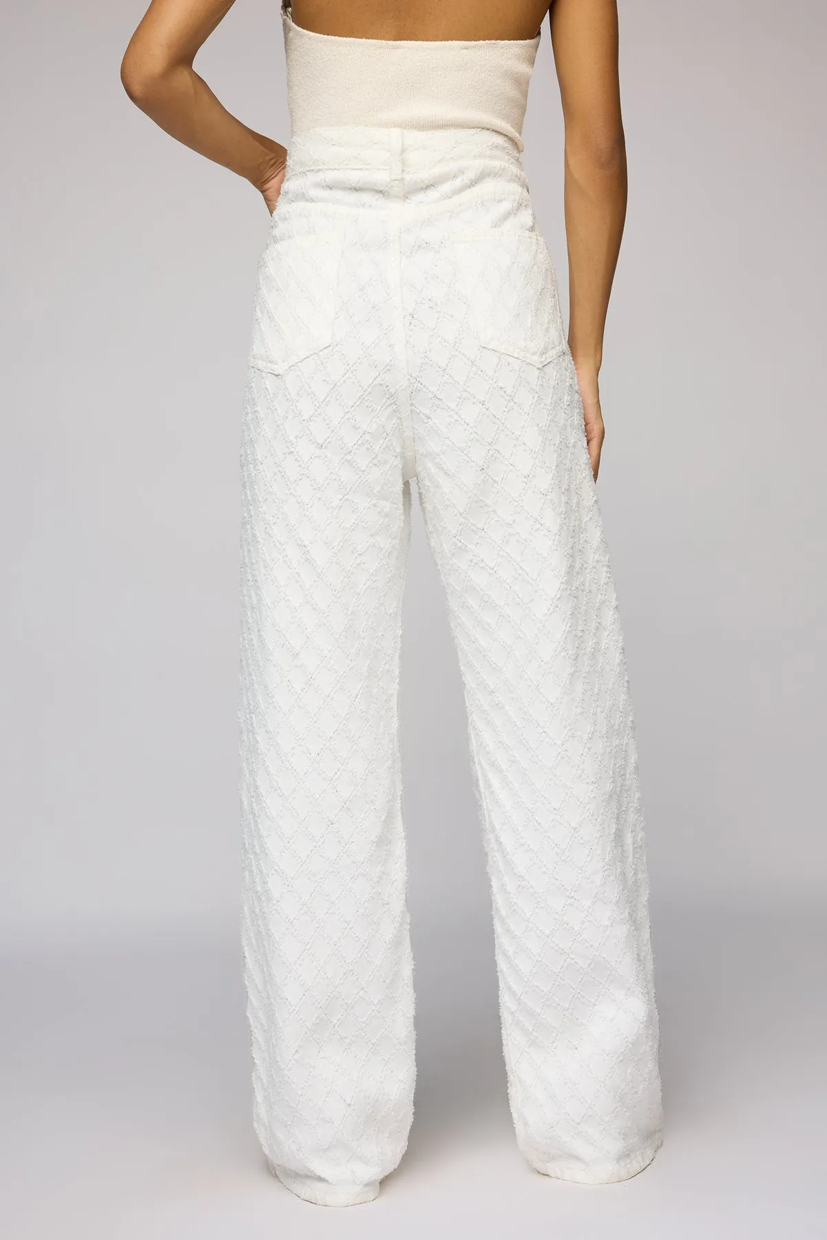 Radium White Textured Denim Korean Pants