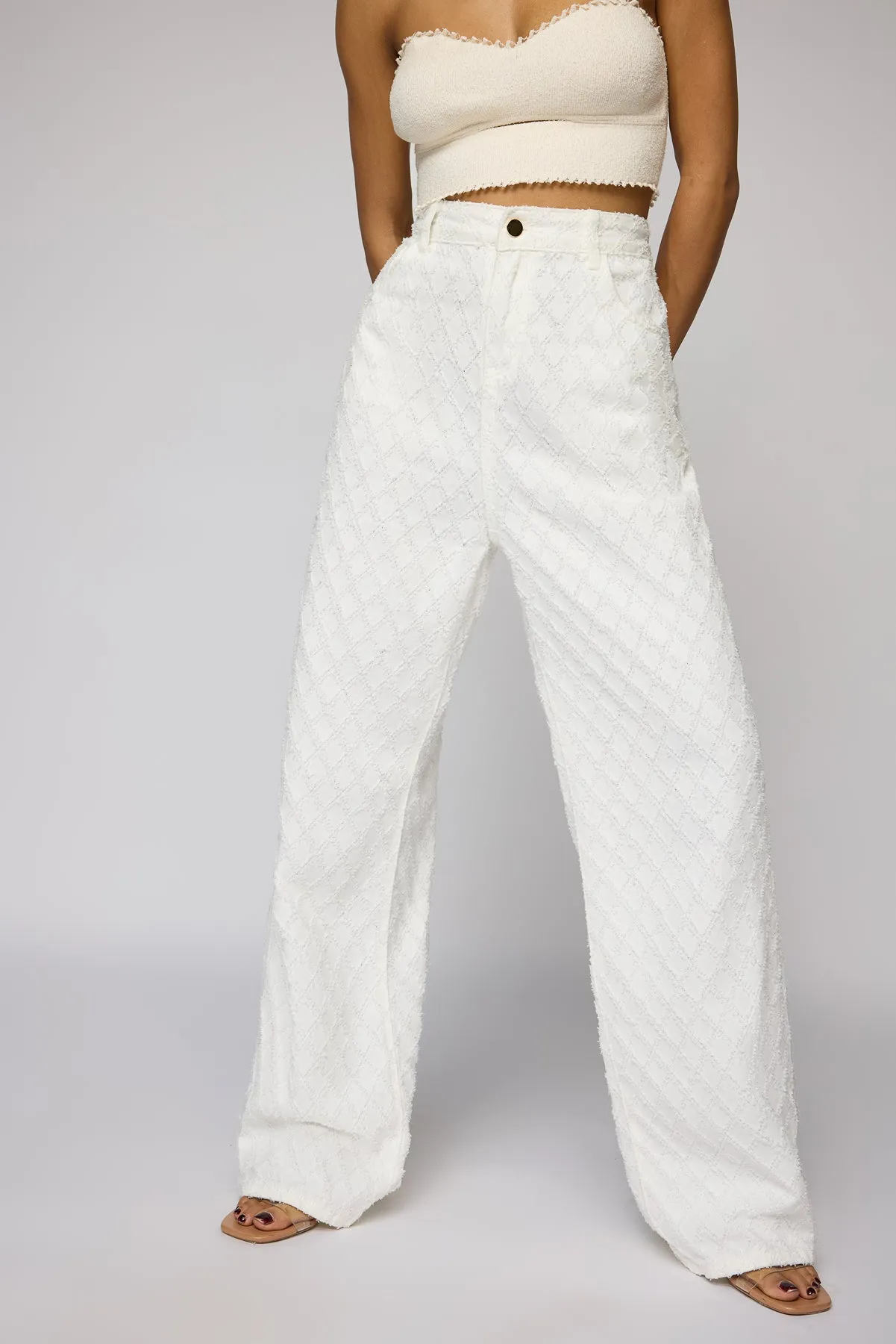 Radium White Textured Denim Korean Pants