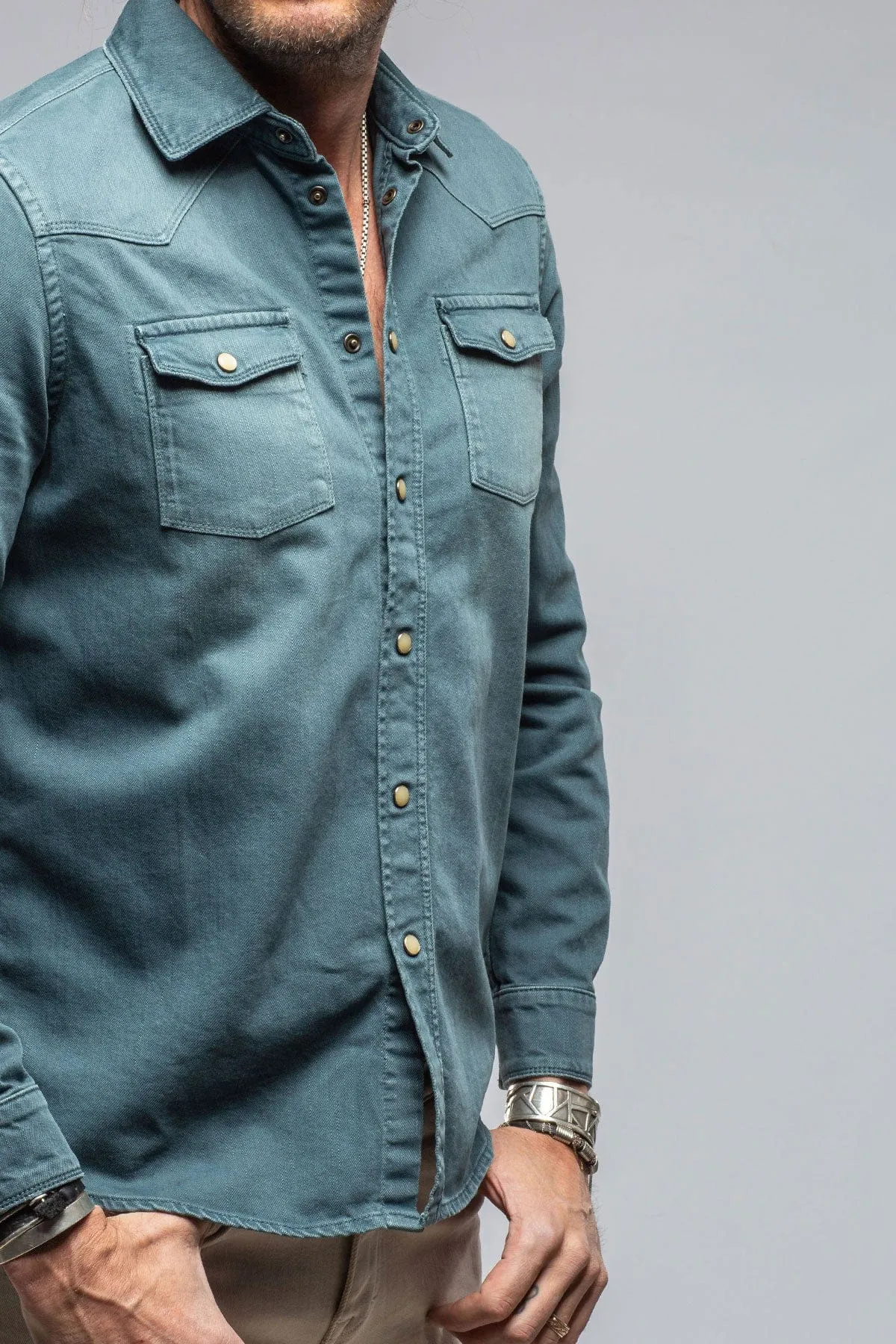 Ranger Colored Denim Snap Shirt In Ottanio