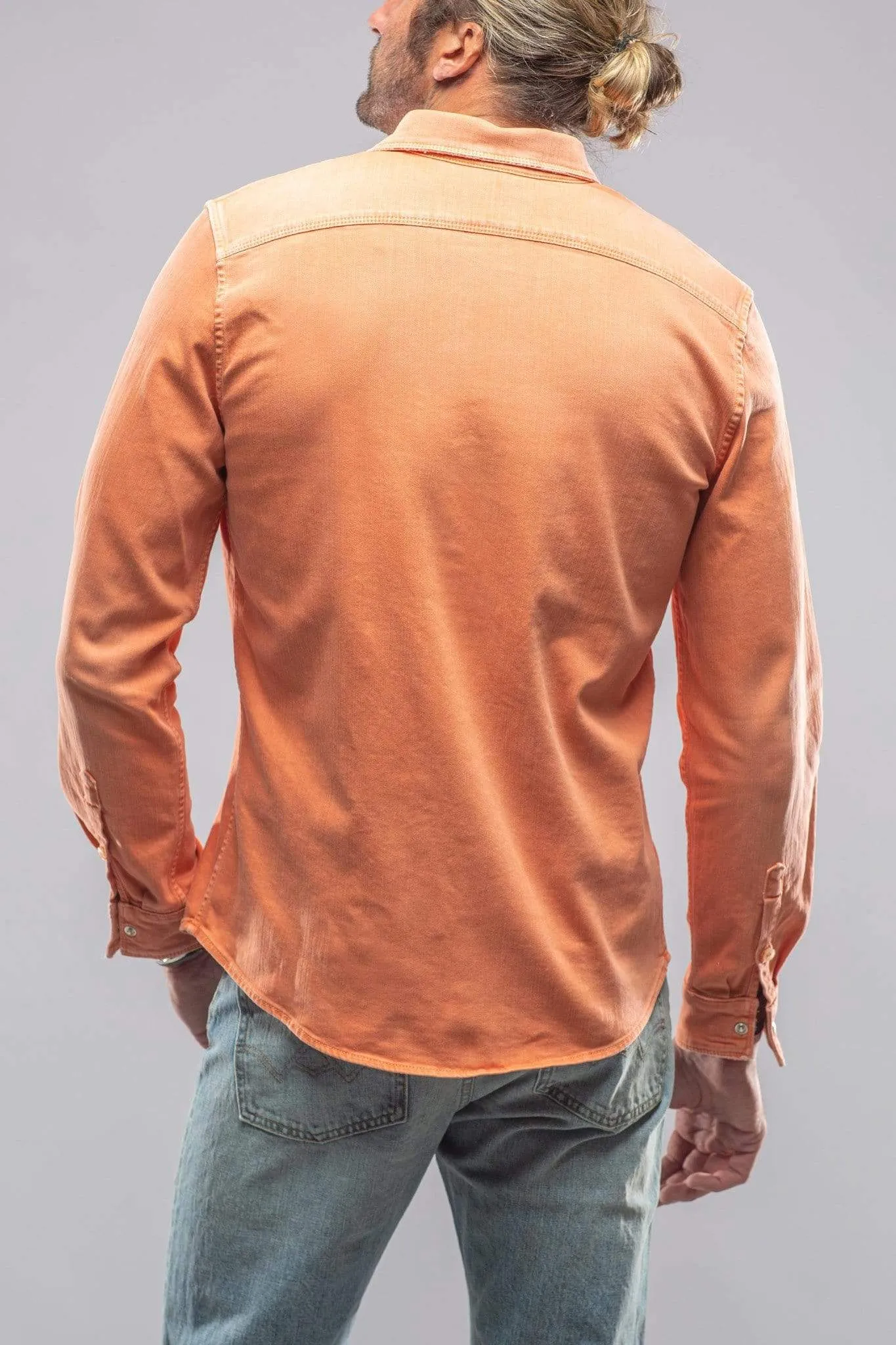 Ranger Colored Denim Snap Shirt In Tangerine