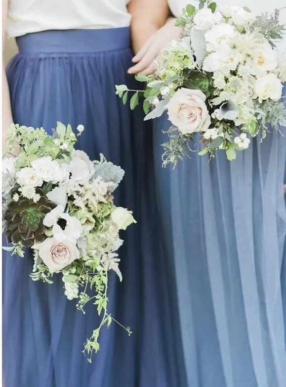 Rustic Boho Casual Tulle Skirt Flowy Two Piece Bridesmaid Dresses