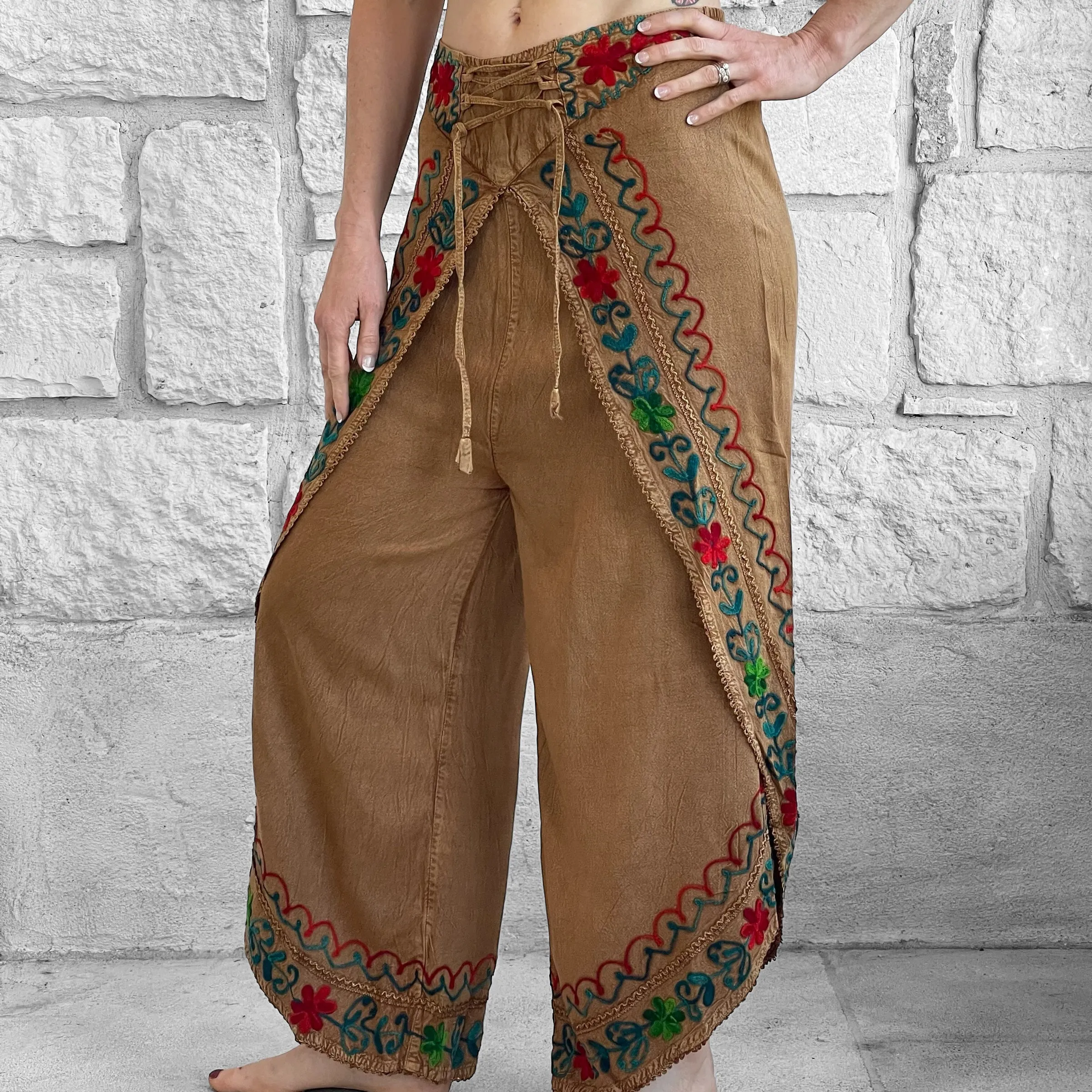 'Split' Indian Stonewashed Rayon Pants - Golden Sand