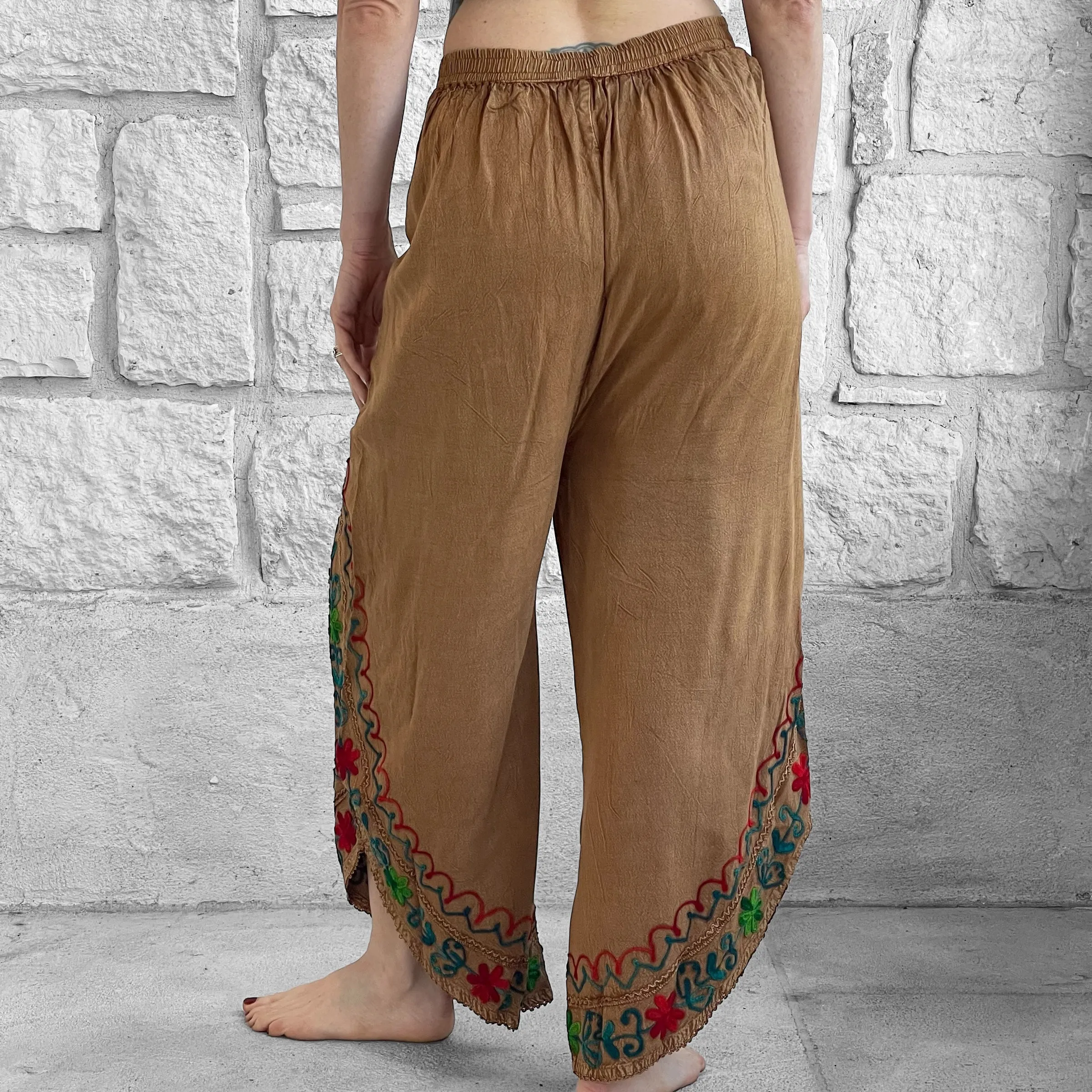 'Split' Indian Stonewashed Rayon Pants - Golden Sand