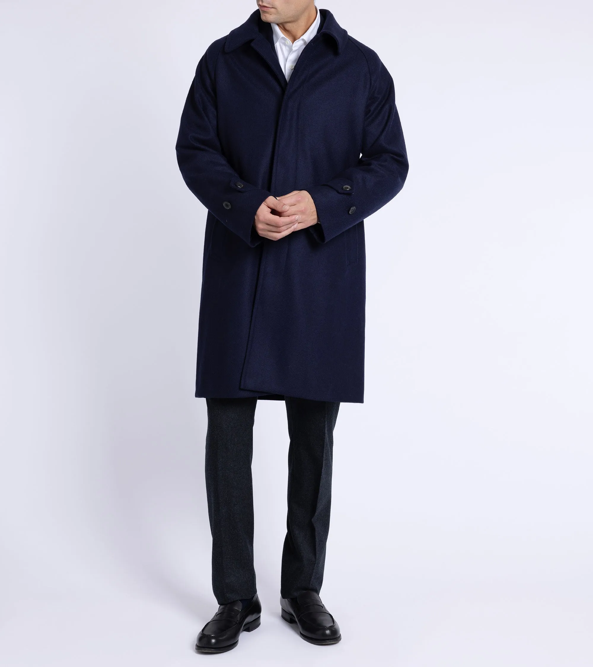 Trunk Devonshire Abraham Moon Plain Weave Wool Overcoat: Navy