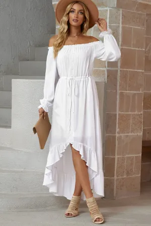 White Boho Ruffle Maxi Dress