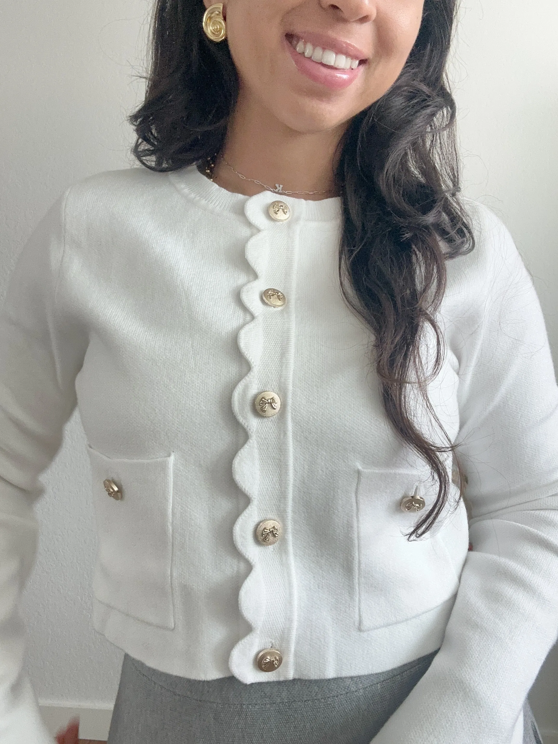 White Cardi   Bow Buttons