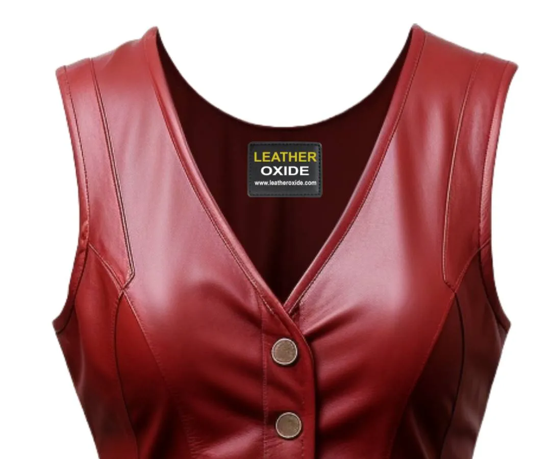 Women Burgundy Leather Vest