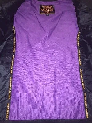 WOMEN'S MOTORCYCLE RIDING PURPLELEATHER VEST W/REFLECTIVE TRIBAL DESIGN & PIPING